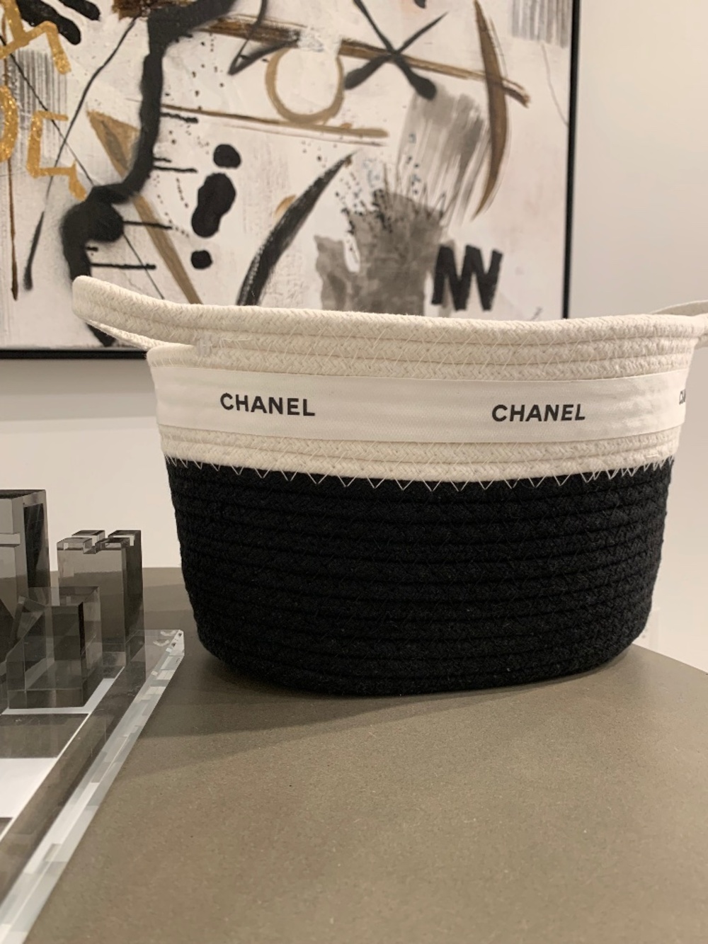 Chanel Woven Black & White Basket